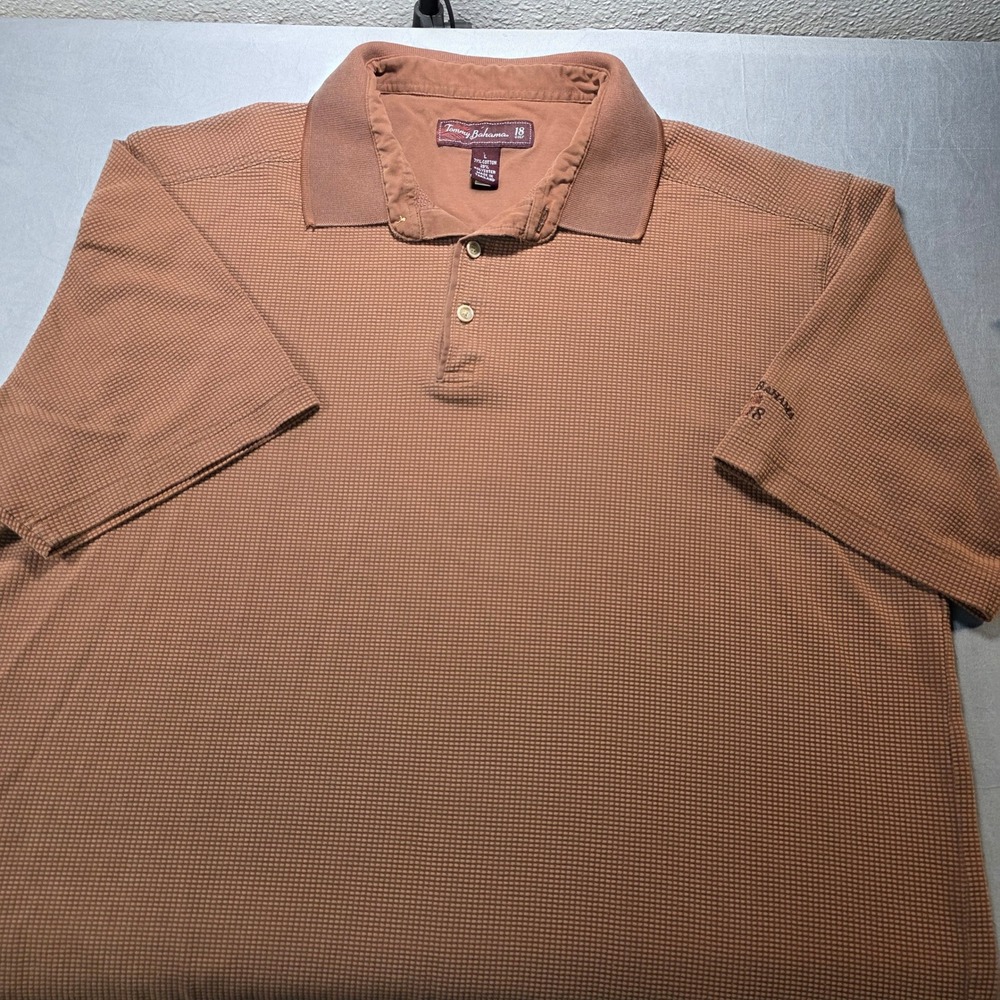 Tommy Bahama 18 Golf Mens Large Polo Shirt Brown Waffle Textured Short Sleeve L*
